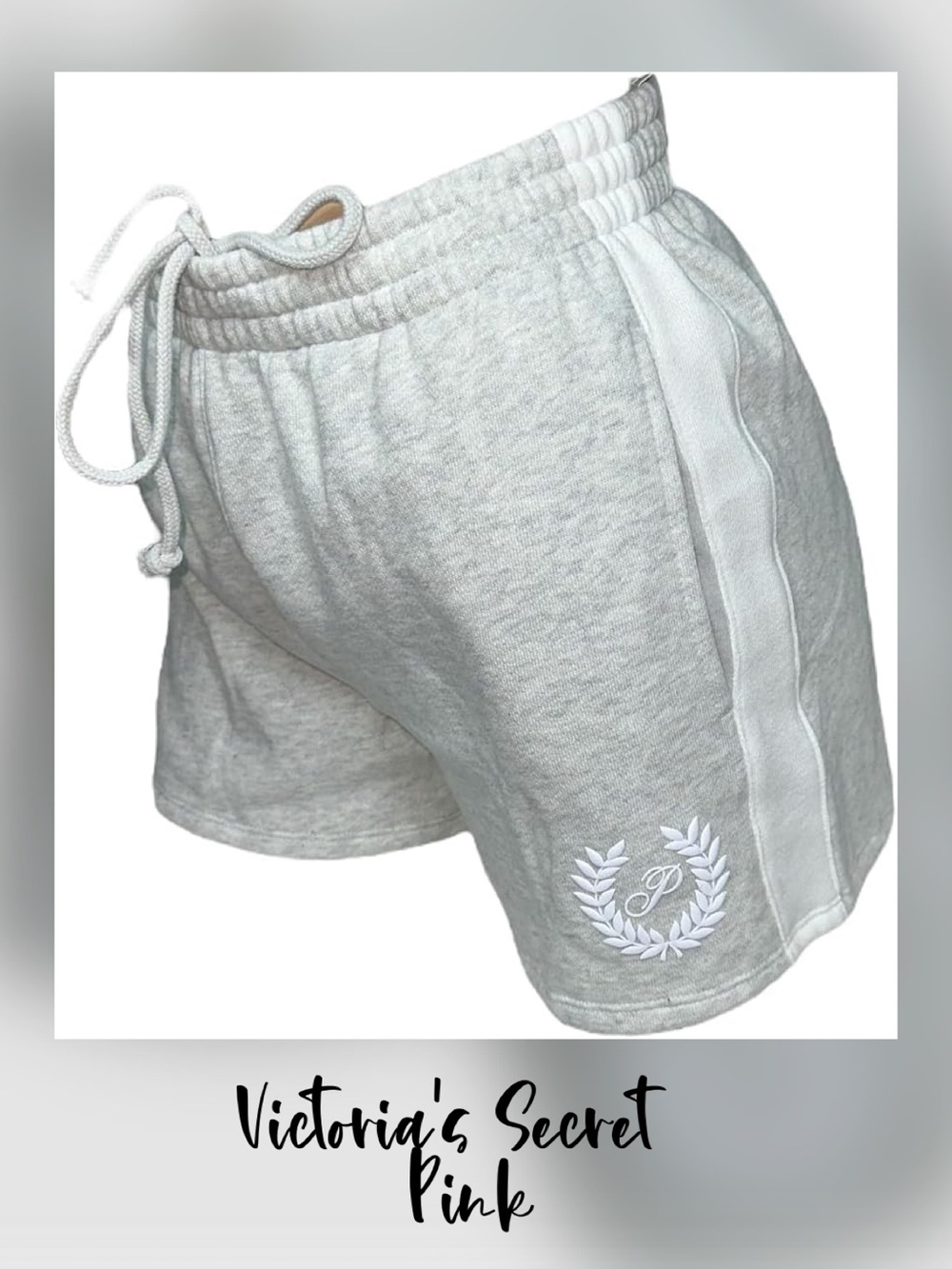 Victoria’s Secret Light Gray Athletic Drawstring Shorts with White Side Stripe